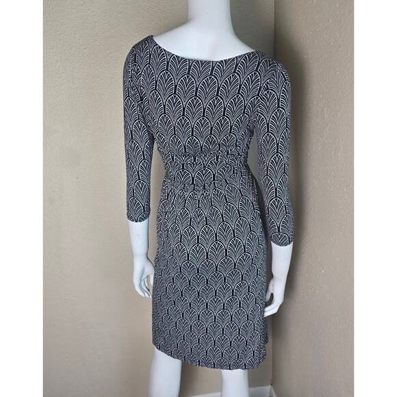 MAEVE Anthropologie Galena Black & White 3/4 Sleeve Wrap Top Midi Dress X-Small - Picture 10 of 11
